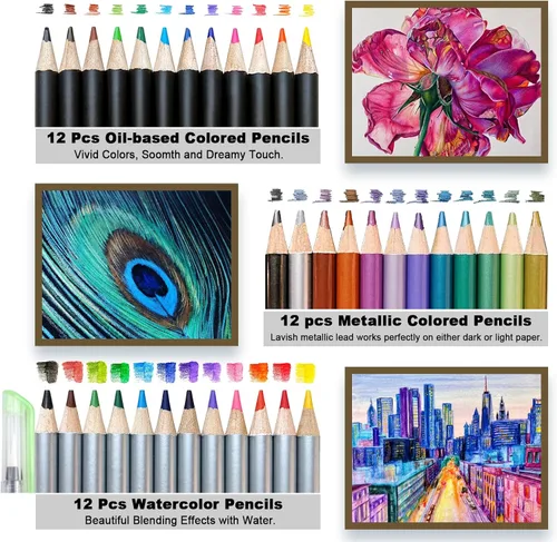 Miniatura 3 de Artownlar Juego de 72 bocetos de dibujo con cuaderno de bocetos de 8 x 11 Kit de suministros de arte profesional para artistas, adultos