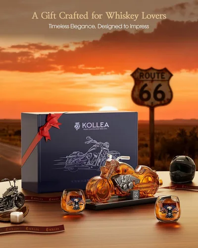 Miniatura 8 de Kollea Regalos de cumpleaños para hombres, papá, juego de decantador de whisky de motocicleta con 2 vasos, dispensador de licor para bar en casa