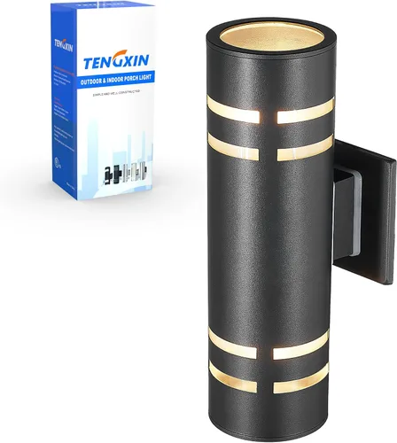 Miniatura 17 de TENGXIN Aplique de pared al aire libre del atardecer al amanecer, lámpara de pared con cilindro de acero inoxidable, luces exteriores para casa