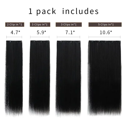 Miniatura 4 de SYXLCYGG Extensiones de cabello negro lacio, 4 piezas, extensiones de cabello con clip de 22 pulgadas, 5.5 onzas, pieza de cabello sintético