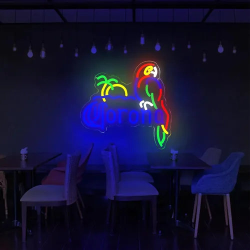 Miniatura 5 de Coron Letrero de Neón de Loro Luces de Neón para Decoración de Bar, Luces de Cerveza de Palmera Letrero de Neón LED Regulable Letreros Luminosos