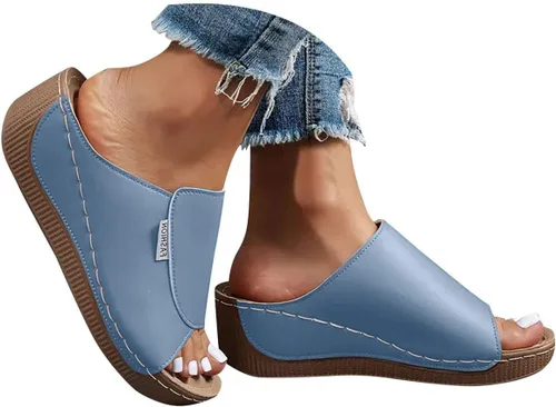 Miniatura 9 de Sandalias de cuña para mujer, puntera abierta, soporte de arco, calzado ortopédico para caminar, zapatos elegantes de suela suave sin cordones Blanco