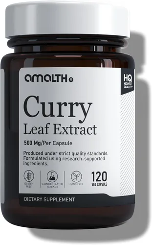 Amalth Cápsulas de extracto de hoja de curry de 500 mg | Cápsulas de suplemento de hoja de curry | Extracto de Murraya Koenigii | Suplemento a base