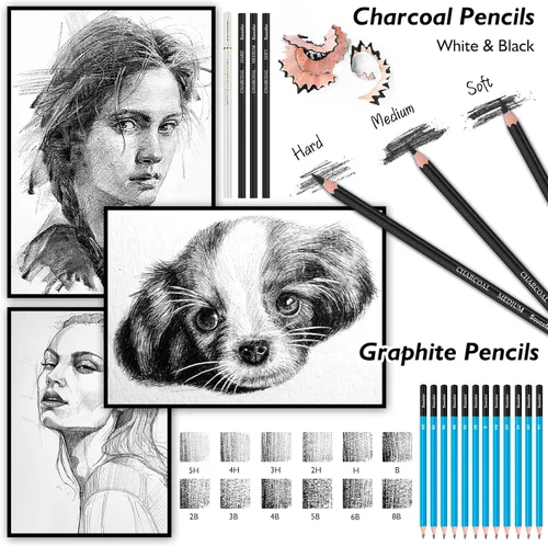 Miniatura 4 de Soucolor Suministros de arte, paquete de 76 kits de dibujo, caja de regalo para artistas adultos: cuaderno de bocetos de 3 colores, bloc