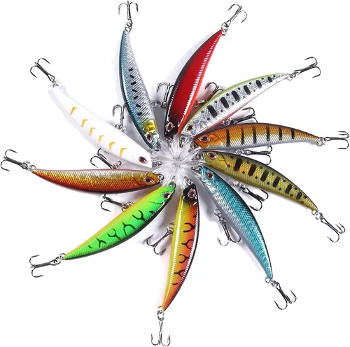 Miniatura 7 de Jerkbait - Señuelos de pesca Jerk Baits para pesca de lubina, señuelos con caja de aparejos para agua dulce y salada, 10