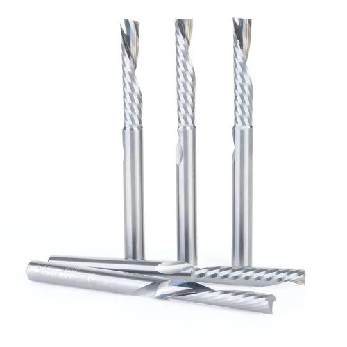 Miniatura 5 de Amana Tool 51515 CNC SC espiral O sola flauta de corte de plástico 1/16 D x 1/4 CH x 1/8 SHK x 2 pulgadas de largo corte descendente broca