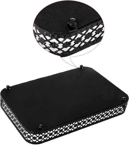 Miniatura 3 de ELLDOO - Bandeja negra para perfumes y maquillaje, bandeja de joyería con talla hueca, organizador de vidrio y metal para baratijas para cómoda