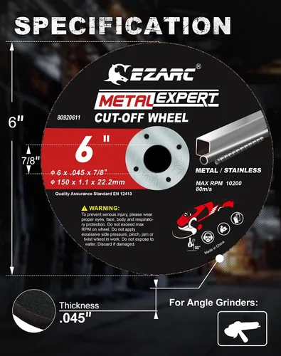 Miniatura 2 de EZARC Juego de ruedas de corte de 25 piezas, disco de corte delgado de 6" x 0.045" x 7/8" para amoladora, disco de corte de metal y acero inoxidable