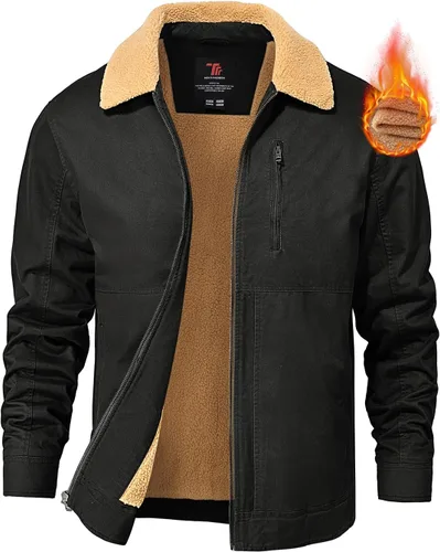 Miniatura 11 de TBMPOY Chaqueta de invierno para hombre, forro polar de sherpa grueso, de algodón, con cremallera completa, bolsillos con cremallera