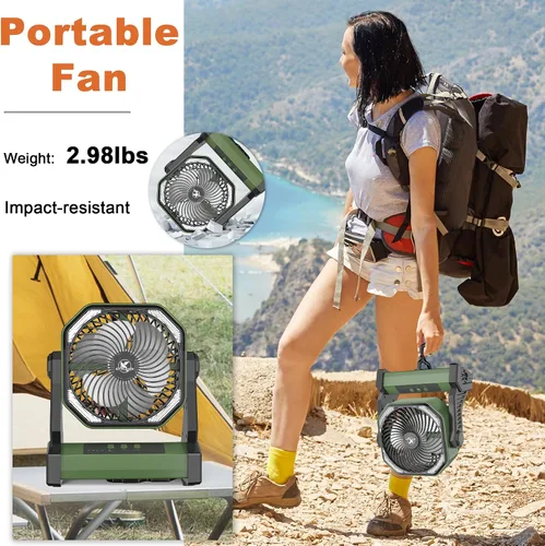Miniatura 6 de KITWLEMEN - Ventilador de campamento alimentado por batería de 20 000 mAh, refrigeración máxima de 58 horas, 4 velocidades, luz brillante y gancho