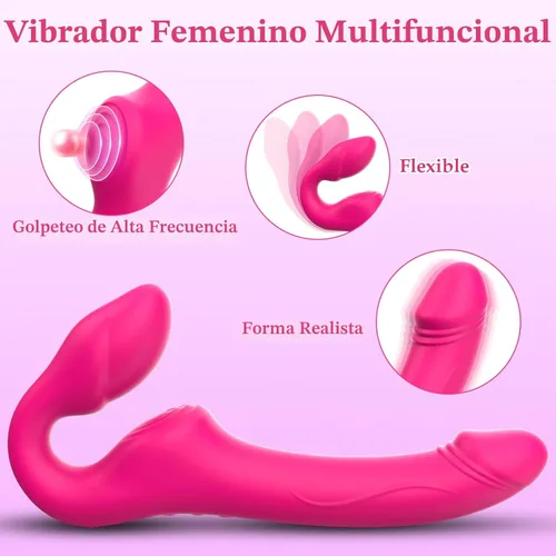 Miniatura 2 de Consolador sin tirantes de doble extremo con 10 modos y control remoto, de silicona antideslizante, vibrador anal realista para punto G, tapón