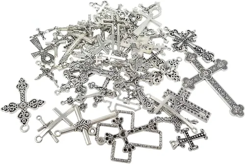 Honbay 70 dijes de cruz mezclados de metal, chapados en plata antigua, joyería de cruz de Jesucristo, para manualidades, collares, aretes, pulseras,