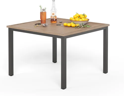 Miniatura 12 de PHI VILLA - Mesa de comedor al aire libre de 37 pulgadas, mesa de patio con malla de acero de metal, mesa de comedor con orificio para paraguas
