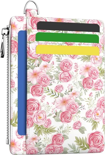 Miniatura 55 de Hancynir Cartera delgada para mujer con soporte para tarjetas de crédito RFID, pequeña mini funda para tarjetas con bolsillo frontal de PU, cartera