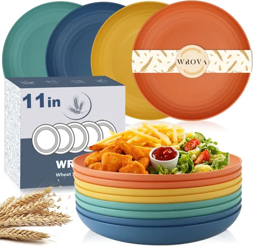 Miniatura 33 de Wrova Platos de paja de trigo – Juego de 8 platos llanos irrompibles de 8 pulgadas – Platos de plástico aptos para lavavajillas y microondas