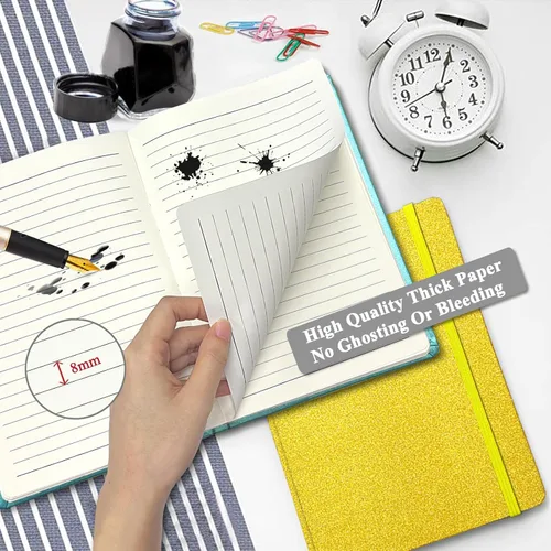 Miniatura 4 de Paquete de 4 cuadernos con purpurina, 8.3 x 5.7 pulgadas, 160 páginas rayadas con purpurina que nunca se despegan, diario brillante para niñas