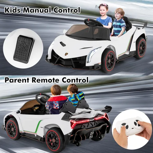 Miniatura 8 de INFANS Auto a batería para niños de 2 plazas, 12V 4WD con licencia Lamborghini Veneno con puertas hidráulicas, modo de balanceo, velocidades Blanco