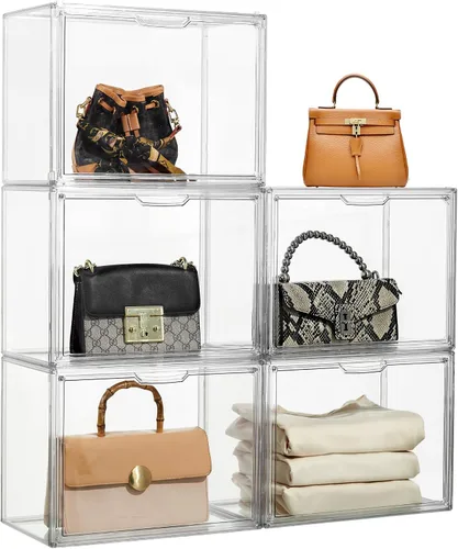 ZLLZUU Organizador de bolso para armario, paquete de 5 vitrinas de acrílico transparente para almacenamiento de bolsos, cajas de almacenamiento