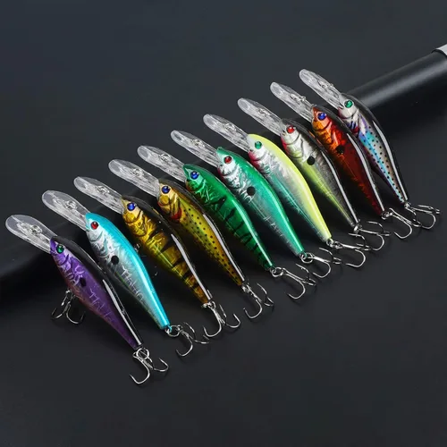 Miniatura 5 de Crankbait Minnow - Señuelos de pesca, 10 señuelos de agua superior con anzuelos agudos, cebos duros Swimbaits 3D ojos de pesca realistas cebo
