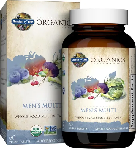 Garden of Life Organics Multivitamínico de alimentos enteros para hombres, 60 tabletas, vitaminas y minerales veganos para hombres para la salud y