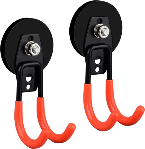 ULIBERMAGNET Ganchos magnéticos fuertes para garaje, paquete de 2 ganchos en J grandes y resistentes con imán, ganchos magnéticos de revestimiento