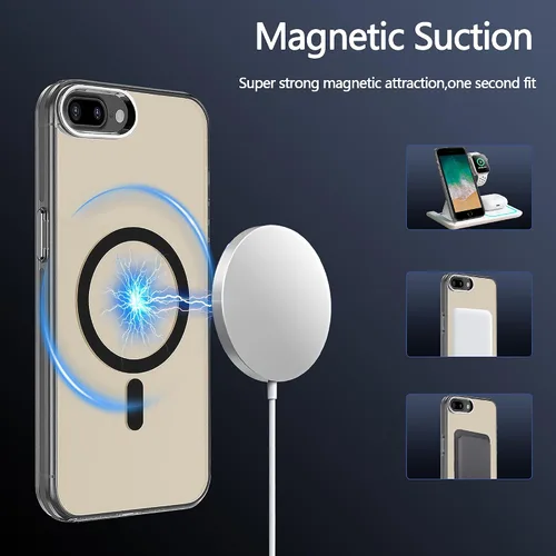 Miniatura 2 de S. Tedazo Funda magnética para iPhone 7/8 Plus (5.5 pulgadas) compatible con MagSafe, [no amarillenta] delgada, a prueba de golpes, funda para Negro