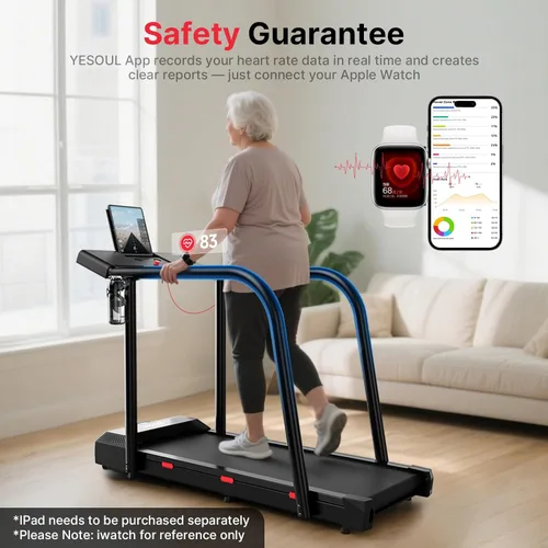 Miniatura 3 de Yesoul Walking Treadmill for Seniors with Long Handrails – 4 Major Safety Protections, Emergency Stop Button, Treadmill for Home 300 lbs Capacity