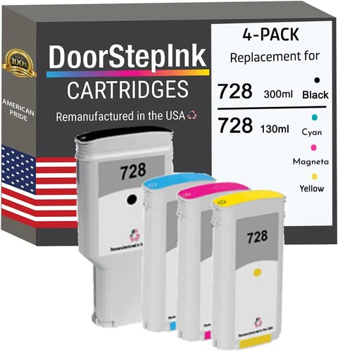 DoorStepInk 728 Cartucho de tinta remanufacturado negro mate y color para HP 728 – Compatible con DesignJet T730 36 pulgadas / T830 24 pulgadas /