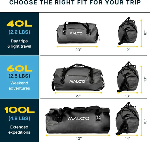 Miniatura 6 de Malo’o Bolsa de lona impermeable seca, Bolsa de equipo resistente de cubierta enrollable impermeable con correas para el hombro y bucles Molle, Negro