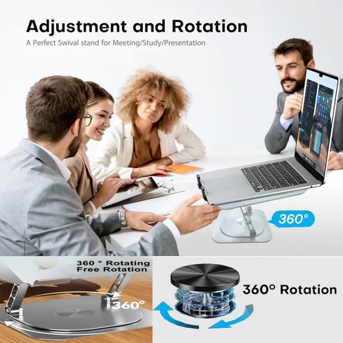 Miniatura 3 de Ventilador de soporte para laptop con base giratoria giratoria de 360°, altura elevadora de 10 pulgadas ajustable para escribir, ver, presentación