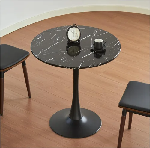 Miniatura 15 de Mesa de comedor redonda, mesa circular de tulipán de 31.5" con tablero engrosado y pedestal de metal, mesa de bistró moderna de mediados de siglo