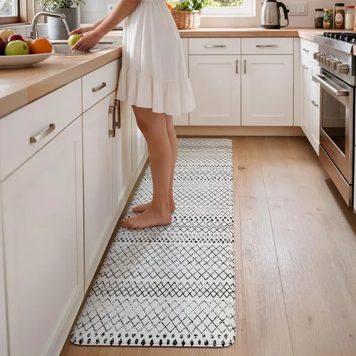 Miniatura 46 de KIMODE - Juego de 2 tapetes de cocina bohemios, antifatiga, antideslizantes, impermeables, ergonómicos, acolchados, cómodos, para lavandería, Caqui