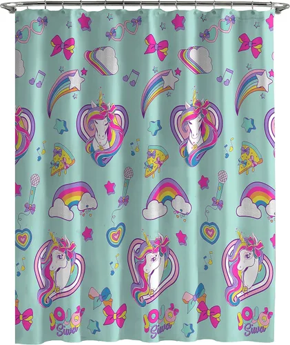 Miniatura 2 de Jay Franco Nickelodeon JoJo Siwa Retro Rainbow - Juego de baño de 14 piezas, incluye cortina de ducha, 12 ganchos y alfombra de baño antideslizante