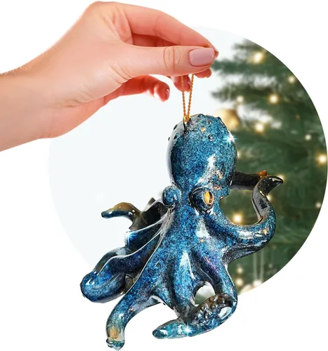 Adorno de Navidad de playa pintado a mano – Decoración de árbol costero para amantes del océano – Adorno náutico único para árbol de Navidad o Pulpo