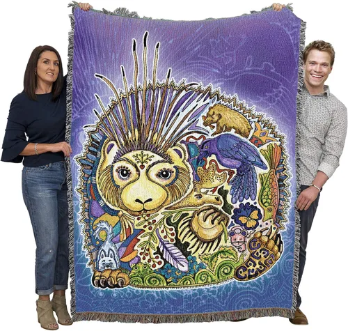 Miniatura 35 de Pure Country Weavers Sue Coccia - Manta de ovejas de cuerno grande, tótem de espíritus animales, manta de regalo tejida de algodón, fabricada