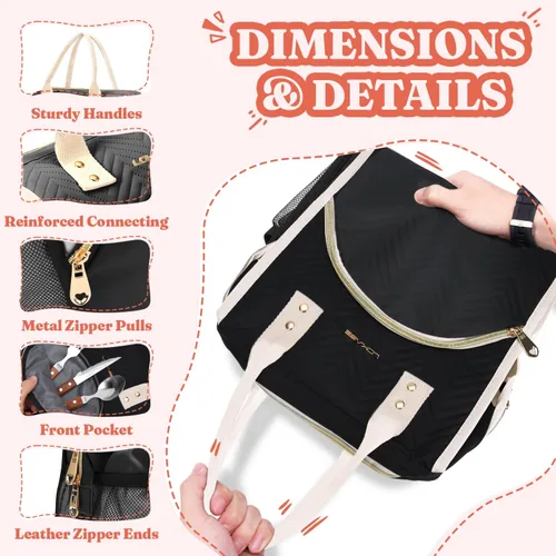 Miniatura 5 de Bolsa de almuerzo aislada para mujer, bolsa de almuerzo de apertura amplia, soporte grande para bebidas, organizador térmico de nailon duradero