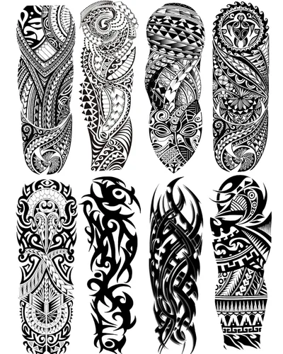 Miniatura 8 de Tatuajes temporales de flor de tótem negro y calavera - 8 hojas de tatuajes realistas de manga para hombres y mujeres, tatuaje falso grande