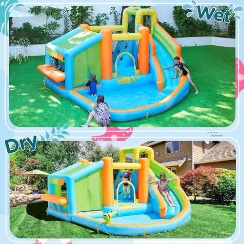 Miniatura 2 de Yaheetech - Castillo inflable de rebote para niños de 3 a 10 años W/ Splash Pool, Toy Market Stand, Bouncer Area, Slide, Climbing Wall, Storage