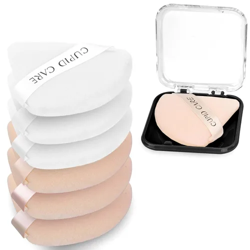 Miniatura 15 de 6 piezas de esponja en triángulo con 2 estuches de viaje, esponjas de polvo fijador para la cara, esponja de maquillaje de terciopelo para polvo