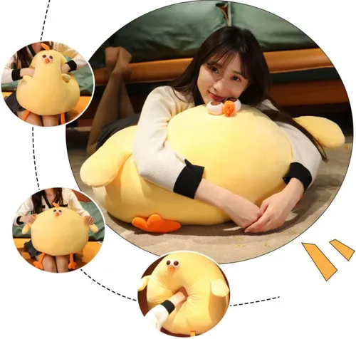 Miniatura 2 de Almohada de peluche de pollo gordo divertido, muñeca madre gallina súper suave, lindo cojín de cuello de pollo, animal de peluche amarillo súper