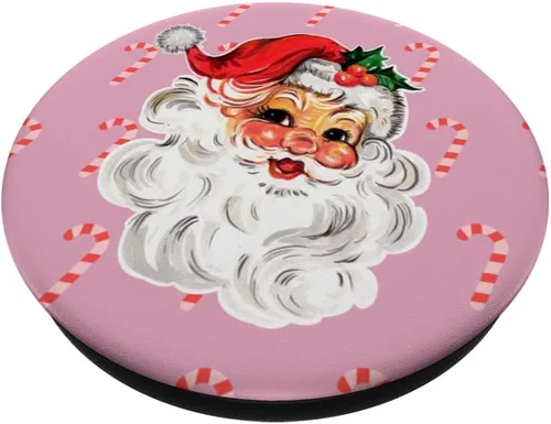 Miniatura 2 de PopSockets PopGrip estándar de bastón de caramelo de Navidad rosa de Papá Noel
