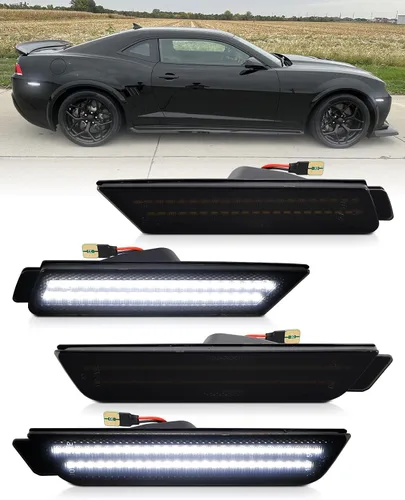 Miniatura 14 de Luz de marcador lateral verde compatible con Chevy Camaro de 5ª generación 2010 2011 2012 2013 2014 2015, luces LED ahumadas 4