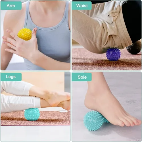 Miniatura 7 de URAQT Bola de masaje con puntas, juego de 3 rodillos duros de bolas de masaje con pinchos, bolas de masaje de terapia física profesional para 3 PZAS