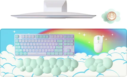 ATTACK SHARK Alfombrilla de mouse 4 en 1, reposamuñecas para teclado, soporte para reposamuñecas y juego de posavasos de cuero con alfombrilla de