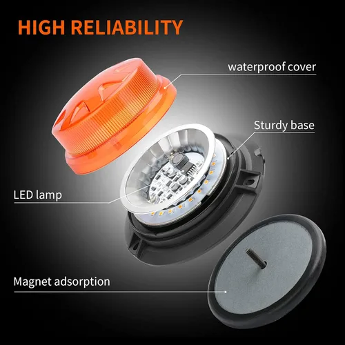 Miniatura 7 de AUXMOTEC Barra de luces de baliza estroboscópica de emergencia LED ámbar con montaje magnético y 8 modelos de destello, lámparas de señal