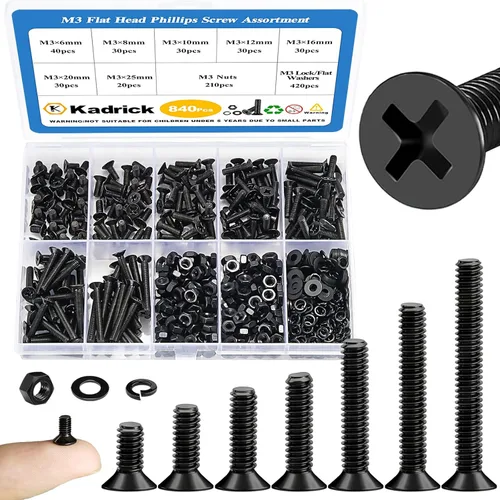 Miniatura 8 de Kadrick Tornillos métricos pequeños adecuados para impresora 3D DIY, surtido de tornillos y tuercas M3 de 400 piezas, cabeza de casquillo hexagonal