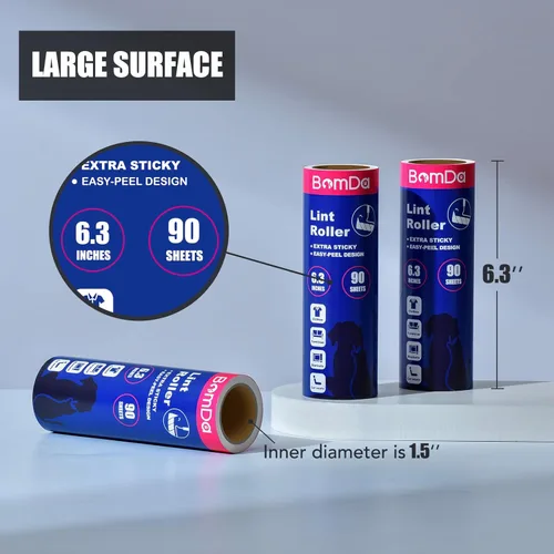 Miniatura 2 de Rodillo de Pelusa Extra Adhesivo de Superficie Grande, Rodillo de Pelusa Gigante de 6.3 Pulgadas para Pelo de Mascotas, 360 Hojas/ 4 Recargas