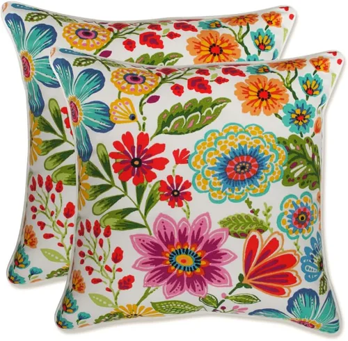 Miniatura 60 de Pillow Perfect - Cojines decorativos florales brillantes para interiores/exteriores, 2 unidades, lumbar - 11.5 x 18.5 pulgadas, verde/rojo Zoe