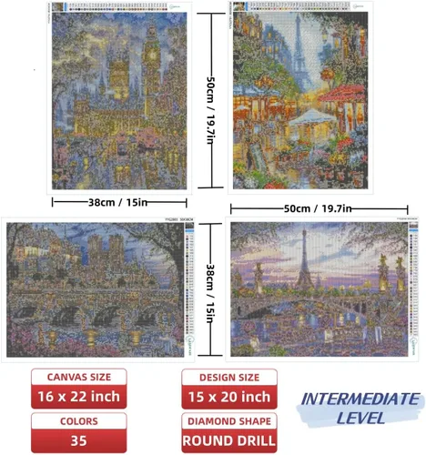 Miniatura 2 de LANDFAIR Kits de Pintura de Diamante - 15x20 Pulgadas Serie Ciudades y Paisajes Urbanos, Kits de Arte de Diamante Redondos de Taladro Completo