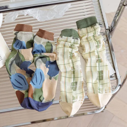 Miniatura 6 de Yomutiur Calcetines transparentes para mujer, de verano, de malla fina, elástica, jacquard de cristal